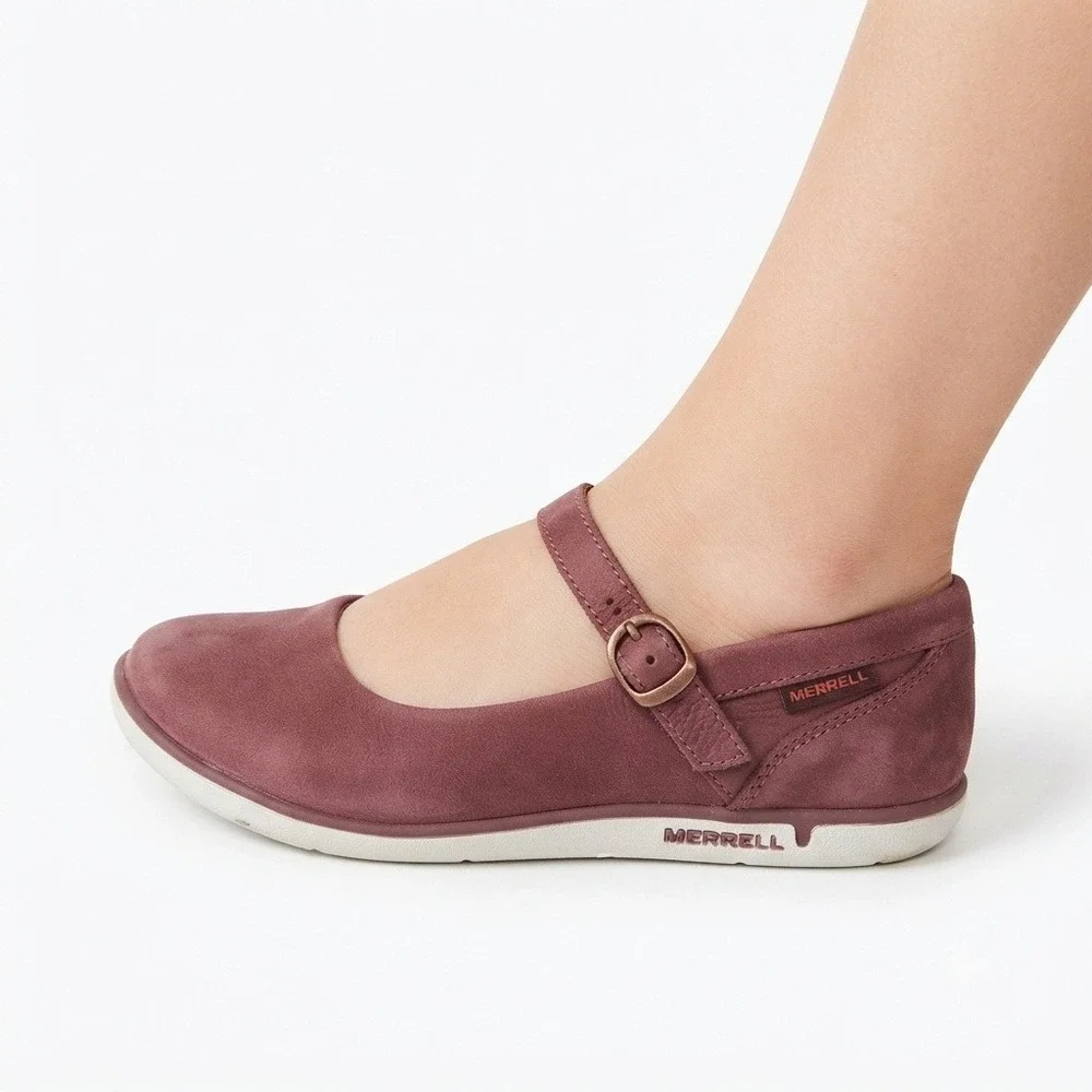 Merrell Shoes Mary Jane Womens 9 Andorra Maroon Red Nubuck Leather Flats